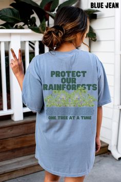 "Protect Our Rainforests Oversized Shirt, Comfort Colors Aesthetic Shirt, Save The Planet Shirt, Environmental Shirt, Save The Wildlife Shirt Whether you're hitting the road for a cross-country adventure or just hanging out with friends, you'll love its comfortable, oversized fit with this Comfort Colors shirt. The mineral wash feel is super soft and perfect for any casual occasion. Rock this tee with your favorite jeans or leggings and you'll look great no matter what. This is a standard unisex size Comfort Colors Tee. For an oversized tee, please size up. If you are looking for an oversized \"T-shirt Dress\" look, we recommend sizing up 2 sizes. Please review the size chart to ensure you receive the fit you want. HOW TO ORDER 1- Select \"Shirt Size\". 2- Select quantity. 3- Click \"Add T Oversized Short Sleeve Tops For Outdoor, Printed Cotton Tops For Outdoor, Outdoor Cotton Printed Tops, Oversized Letter Print Tops For Outdoor, Relaxed Fit Text Print Top For Outdoor, Relaxed Fit Top With Text Print For Outdoor, Planet Shirt, Colors Aesthetic, Oversized T Shirt Dress