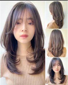 Haircut Idea For Medium Hair, Haircut Cewe, Poni Curtain Bags, Middle Length Hair With Curtain Bangs, Layer Oval Haircut Short, Korean Hairstyle Short Shoulder Length, French Cut Hairstyle For Women, Hush Cut For Round Face, Korean Wolf Cut Hair Medium