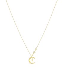 Gorgeous crescent moon necklace crafted in solid 14 karat yellow gold. Necklace measures 18'' inches with a jump ring at 16'' inches. Necklace can be adjusted to whichever length so you can layer it with other necklaces. Accessorize like the night sky with this stunning solid gold necklace. With its adjustable length and playful moon and star accents, it's the perfect addition to any outfit. Layer it with other necklaces for an out-of-this-world look! Gold Crescent Celestial Necklace, Celestial Crescent 14k Gold Necklace, Celestial Crescent Gold Necklace, 14k Gold Crescent Celestial Necklace, Celestial Crescent Yellow Gold Necklace, Celestial Crescent Necklace With Adjustable Chain, Celestial Yellow Gold Necklace With Moon Charm, Yellow Gold Celestial Necklace With Moon Charm, Stone Earrings Studs