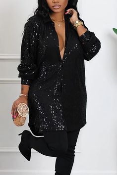 Wedding Season 2024 Dress Down Birthday Outfit, Black Plus Dress, Plus Size Concert Outfit Night, 70s Attire, Black Plus Size Outfits, Plus Size Party Outfit, Plus Size New Years Eve Outfits, Sequin Shirt Dress, Winter Tips