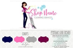 the logo for a cleaning service with a woman holding a mop and wearing jeans