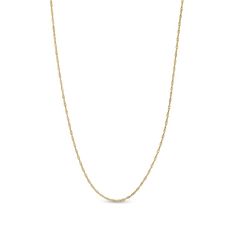 From the Made in Italy collection, this 016 Gauge Singapore chain necklace is fashioned in 14K gold and features a slide mechanism which allows the chain to adjust up to 22.0 inches in length. This chain necklace secures with a lobster claw clasp. Classic Link Rope Chain Necklace For Formal Occasions, Classic Rope Chain Necklace With Delicate Link, Classic Yellow Gold Rope Chain Necklace For Everyday, Classic Yellow Gold Rope Chain Necklace, Classic Everyday Yellow Gold Rope Chain Necklace, Classic Gold Rope Chain Necklace With Figaro Detail, Gold Classic Figaro Rope Chain Necklace, Gold Figaro Rope Chain Necklace, Classic Rope Chain Necklace In 14k Gold