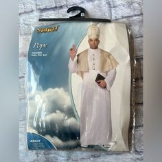 an adult male priest costume is shown in the package