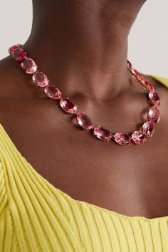 Roxanne Assoulin's necklace will add a playful sparkle to your outfit. With gold-tone findings to adjust the drop by three inches, it's set with baby-pink and fuchsia crystals that are faceted to enhance their light-catching quality. Pink Jewelry With Adjustable Chain For Parties, Formal Pink Jewelry With Adjustable Chain, Pink Oval Feminine Jewelry, Feminine Pink Oval Jewelry, Feminine Oval Pink Jewelry, Pink Gold Necklace For Formal Occasions, Pink Faceted Party Jewelry, Gold Oval Necklace For Party, Oval Gold Necklace For Party