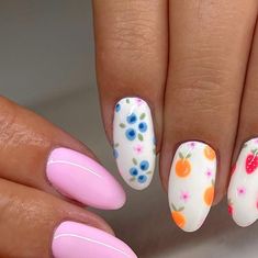 Tayler Webb | your nail girl on Instagram: "tutti frutti 🫐🌸🍊🌸🍓🌸🍋🌸🍒 . Inspired by @beautybyjanessa" May Nails, Cute Gel Nails, Short Acrylic Nails Designs, Get Nails, Beach Nails, Nail Art Ideas, Dream Nails, Fire Nails