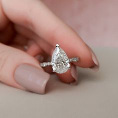 3.0CT Pear Cut Moissanite Diamond Vintage Pave Engagement Ring In Solid Gold Pave Setting Engagement Ring, Rings Anniversary, Pave Engagement Ring, Types Of Diamonds, Pave Band, Moissanite Wedding Bands, Thanksgiving Gift, Ring Promise, Bridal Ring