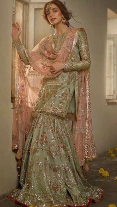 Light Green Walima Dress, Pastel Mendhi Outfit, Pakistani Simple Wedding Dresses, Mendhi Bride Outfits, Nikah Guest Outfit, Pista Green Dress, Desi Dress, Desi Wedding Dresses, Desi Fits