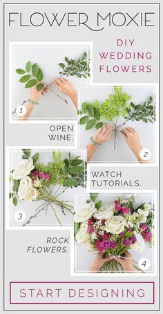 the instructions for how to make a flower bouquet with flowers and greenery on it