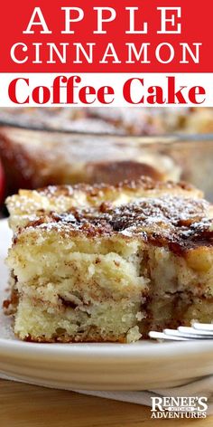 apple cinnamon coffee cake on a plate with a fork