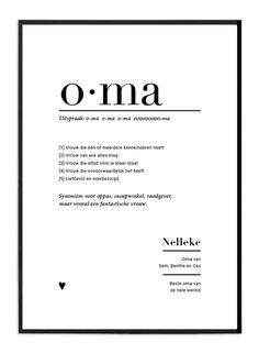 a black and white poster with the word oma on it's back side