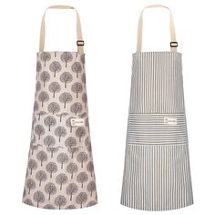 two aprons with trees printed on them