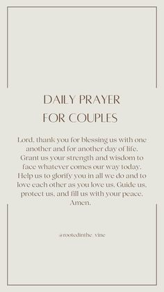 a white card with the words daily prayer for couples