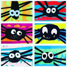 four pictures of different types of spiders with googly eyes and black hair on them