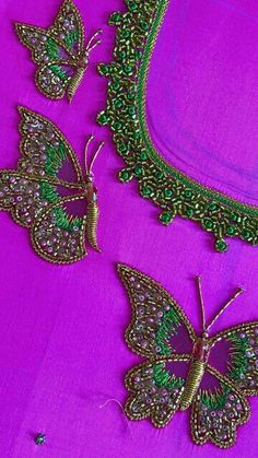 Butterfly Aari Work Blouse, 3d Butterfly Aari Work Blouse, Aari Work Butterfly Design, Butterfly Aari Work Designs Blouse, Butterfly Design Blouse, Butterfly Maggam Work Designs, Butterfly Aari Work, Butterfly Aari Work Designs, Aari Motif Designs