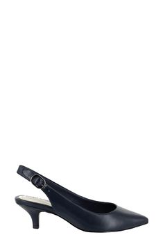 Perfect for any season, the Faye slingback pump features a modest kitten heel and a narrow toe. The lavishly padded insole and easy flex outsole combine to provide total comfort. 1 3/4" heel Cushioned footbed Synthetic upper and lining/rubber sole Imported Synthetic Slingback Pumps With Padded Low Heel, Easy Street, Slingback Pump, Kitten Heel, Women's Pumps, Nordstrom Rack, Rubber Sole, Kitten Heels, Nordstrom