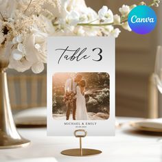 a table number with a photo on it