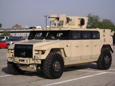 an armored vehicle parked in a parking lot