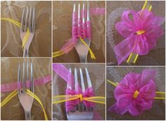 the pictures show different types of forks with flowers on them