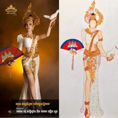 United Nations Costume, Miss Cambodia, Laos Clothing, Dance Fits, Fashion Paintings