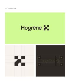 the logo for hogrene is shown in three different colors and font styles, including black