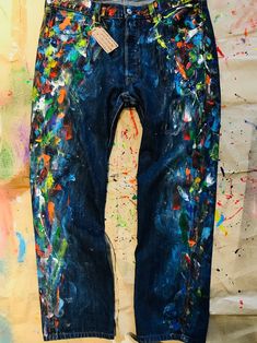 Pants Blotches Gift for Cristmas Spray Paint Paint Splatter - Etsy Canada Reworked Jeans, Boho Jeans, Mens Puffer Jacket, Torn Jeans