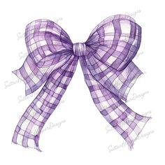 a purple and white plaid bow with large ribbon on the front, in watercolor