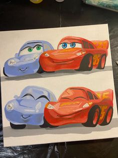 the cars are painted on canvases and ready to be put into their respective paintings