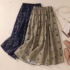 Olivia Mark - Floral Print Midi Skirt with Elastic Waist, Casual Style, Pockets, High Waist Design Green Formal Dresses, Floral Print Midi Skirt, Body Skirt, Pleated Long Skirt, Elegant Embroidery, Skirts Midi High Waisted, Beach Skirt, Womens Pencil Skirts, Printed Midi Skirt