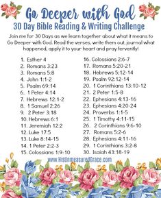 a printable bible with flowers and the words go deeper with god 30 day bible reading and writing challenge