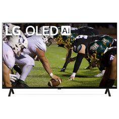 the lg oleedat tv is shown with football players in uniform on it