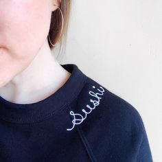 Sweatshirt With Collar, Name Sweatshirt, Word Shirts, Monogram Sweatshirt, Embroidered Shirts, Chain Stitch Embroidery, Cursive Script, Stitch Shop, Embroidery Sweatshirt