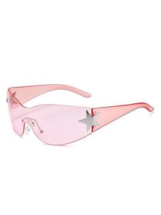 Y2k Glasses, Sporty Sunglasses, Y2k Star, Y2k Sunglasses, Trendy Glasses, Stylish Glasses, Pink Sunglasses, Rimless Sunglasses, 90s Grunge