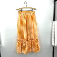 Topshop Orange Plaid Mermaid Skirt Woman’s Size: 2 Waist: 13in Hips: 22in Length: 34in (Approx Measurements) -Lightweight -Full Length New With Tags B616 White Wide Leg Summer Skirt, Orange Tiered Skirt For Spring, Summer Orange Maxi Skirt With Elastic Waistband, Orange Maxi Skirt For Summer Vacation, Orange Ruffled Tiered Skirt Bottoms, Orange Ruffled Skirt For Summer, Orange Skirt For Summer Vacation, Summer Orange Ruffled Skirt, Orange Ruffled Flowy Skirt