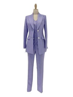 Purple Three-Piece Suit - Women Double-Breasted Pantsuit - Pantsuit - Guocali Tailored Two-piece Formal Sets, Formal Fitted Two-piece Set, Fitted Three-piece Suit For Spring Office Wear, Fitted Two-piece Office Sets, Fitted Two-piece Workwear Sets, Fitted Two-piece Formal Blazer, Formal Two-piece Tailored Set, Formal Tailored Two-piece Set, Formal Fitted Two-piece Blazer