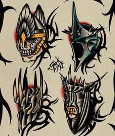 four different types of tattoos on white paper