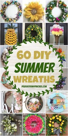 the words go diy summer wreaths are shown in many different styles and colors