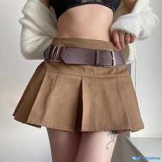 Orcajump - High-Waisted Casual Short Skirt with Pleats and Belt Casual Short Skirt, Skirt With Pleats, Satin Skirt, Short Skirt, Types Of Skirts, High Waisted Denim, Dance Wear, Silk Satin, Pleated Skirt