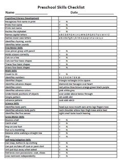 the printable checklist for preschool skills