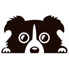 a black and white sticker with a dog's face in the center is shown