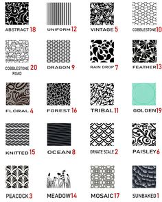 the different types of wallpapers and patterns in black and white, with text that reads