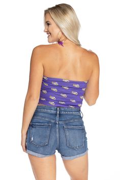 Show off on gameday in the most comfortable LSU Tigers tube top. 100% Polyester. Sublimated design. Made in the USA. Collegiate Style Summer Fan Gear Tops, Collegiate Summer Fan Gear Tops, Purple Collegiate Tops For Sports Events, Collegiate Purple Top For Sports Events, Bandeau Sports Tops For Summer, Casual Purple Game Day Top, Casual Purple Tops For Game Day, Stretch Bandeau Sports Top, Stretch Bandeau Top For Sports