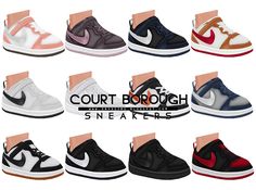 the nike sneakers are all different colors and sizes