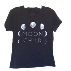 Moon Child Tee , Soft Black Cotton Poly Blend T Shirt Xl Measures Bust 18" Length 22" , Moon Child Graphic T Shirt Black Graphic Tee With Moon Print, Black Moon Print Graphic Tee, Black Short Sleeve T-shirt With Moon Print, Black Cotton T-shirt With Moon Print, Trendy Cotton T-shirt With Moon Print, Black Short Sleeve Top With Moon Print, Trendy Black Top With Moon Print, Girl M, Pretty Shirts