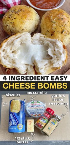 Pillsbury Biscuit Garlic Butter Cheese Bombs (Quick & Easy Comfort Food!) Grand Biscuit Recipes, Pillsbury Biscuit Recipes, Cheesy Garlic Bread Recipe, Pillsbury Biscuits, Canned Biscuits, Bombe Recipe, Cheesy Garlic Bread, Quick And Easy Appetizers, Easy Cheese