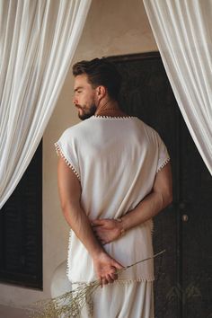 Bohemian Outfit Men, Off White Tees, Off White Mens, Organic Cotton Dress, Boho Shirt, Boho Shirts, Organic Linens, Bohemian Clothes, Fabric Details