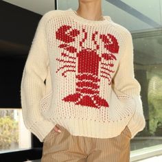 Model Is Wearing A Size S Model Specs Height: 5'8 Bust: 34" Waist: 26" Hip: 36" Fabric Contents 100% Acrylic Goose Sweater, Lobster Sweater, Rock Lobster, S Models, Colorful Sweaters, The Wild, Knit Sweater, Knitted Sweaters, Coming Soon