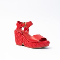 Experience the perfect balance of comfort and style with BETTY QUILTED, featuring a plush quilted leather wedge heel that adds a subtle lift to this chic ankle-strap sandal. Complete with a cushioned footbed for all-day support. Color: Red quilted 3 3/4" heel; 1 1/2" platform (size 8.5) ankle buckle Leather upper and leather lining/synthetic sole Fit is true to size Imported Red Espadrilles, Brown Wedge Sandals, Flat Heel Boots, Fab Shoes, Red Quilts, Black Espadrilles, Leather Espadrilles, Leather Wedge Sandals, Platform Wedge Sandals