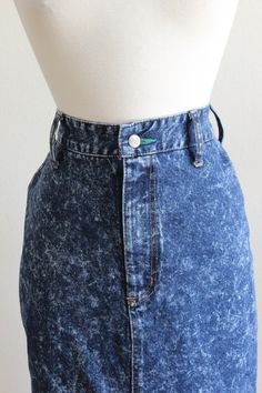 "Vintage 1980s Bongo pencil skirt in acid wash blue cotton denim with wide waistband, high waistline, zipper fly and button closure, belt loops. slim fit silhouette, and back vent. Made in USA. Great vintage condition. measurements: waist: 26\" hip: 37\" length: 29\" fits like: XS/small label: Bongo Please, take these measurements into consideration and compare them to a similar item of your own to ensure a good fit. All sales final. shop more vintage skirts & pants: http://etsy.me/29Wh98e v Denim Pencil Skirt, Vintage Trifari, Most Beautiful Dresses, Wide Waistband, Floral Midi Dress, High Waisted Denim, Vintage Skirt, Skirt Pants, White Vintage