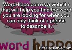 a cartoon character with the words word hippo com is a website that will help you find