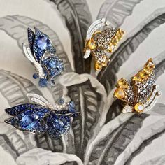 Multi Finger Rings, Yellow Gold Drop Earrings, Full Finger Rings, Butterfly Collection, French Jewelry, Blue Sapphire Diamond, Brown Diamond, Sapphire Earrings, Handcrafted Earrings